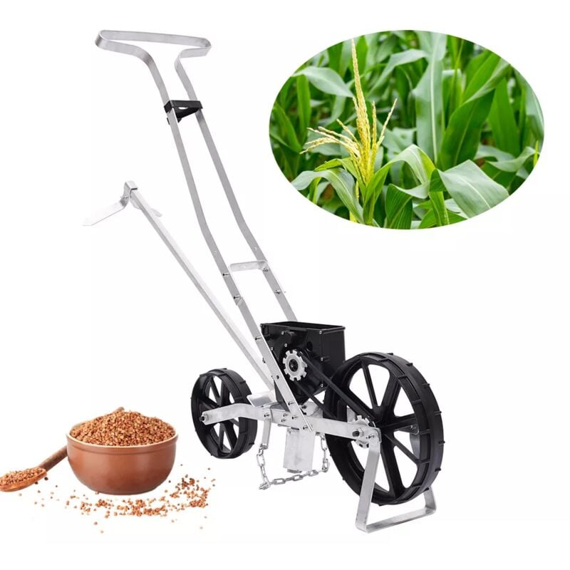 foto del prodotto gojoy seminatrice in alluminio, da giardino, per seminatrice manuale, regolabile in altezza, a fila singola, per semi, come mais, porri, spinaci,