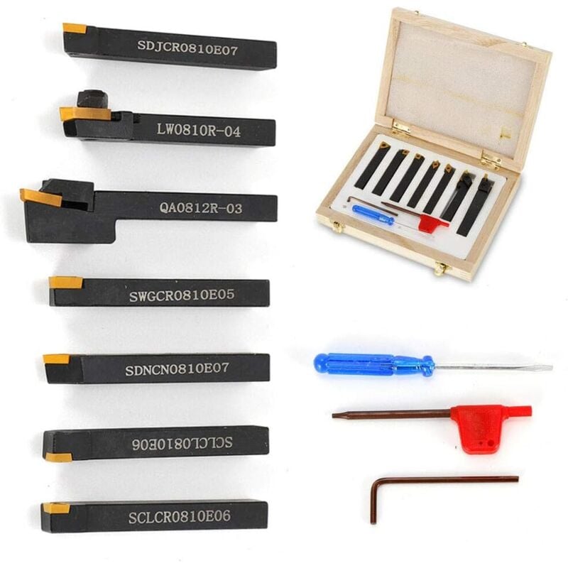 foto del prodotto gojoy set di 7 utensili rotanti da 8 mm, scalpello girevole in acciaio rotante, accessorio per tornio