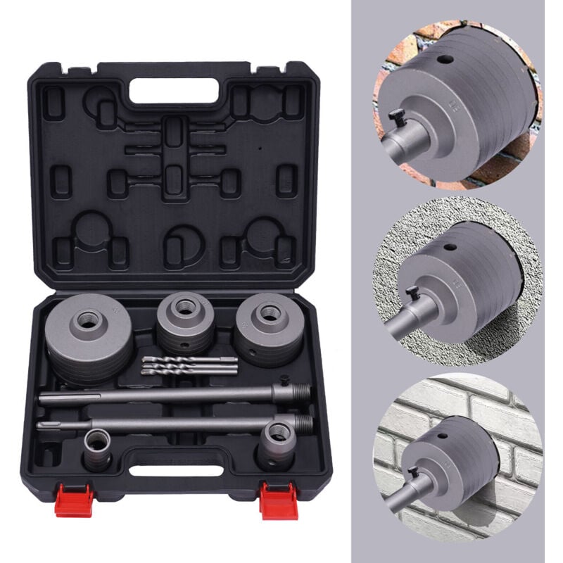 foto del prodotto gojoy set di 9 corone per trapano per calcestruzzo, diametro 30 40 68 80 100 mm, in acciaio al tungsteno con codolo sds plus per gres fine e