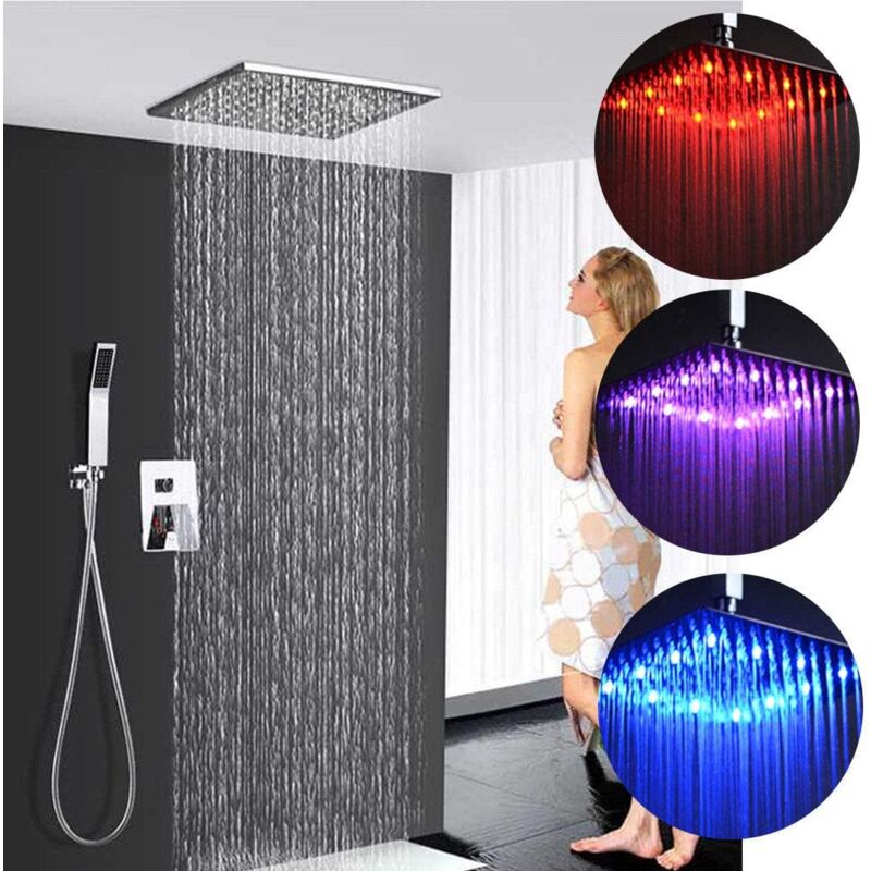 foto del prodotto gojoy soffione a pioggia a led da incasso, 300 x 300 mm, per doccia a pioggia sistema doccia rubinetto pioggia doccia doccia regolabile barra set