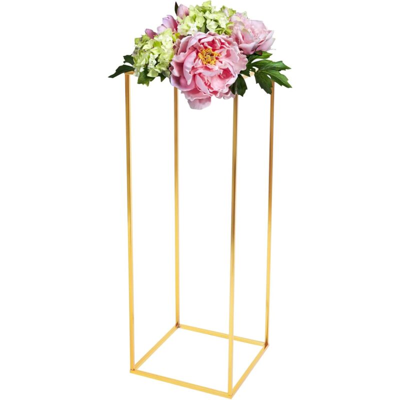 foto del prodotto gojoy supporto per fiori in metallo dorato con piastra acrilica, vaso alto dorato, per casa, feste, matrimoni, tavola pannello acrilico, 28 x 28 x