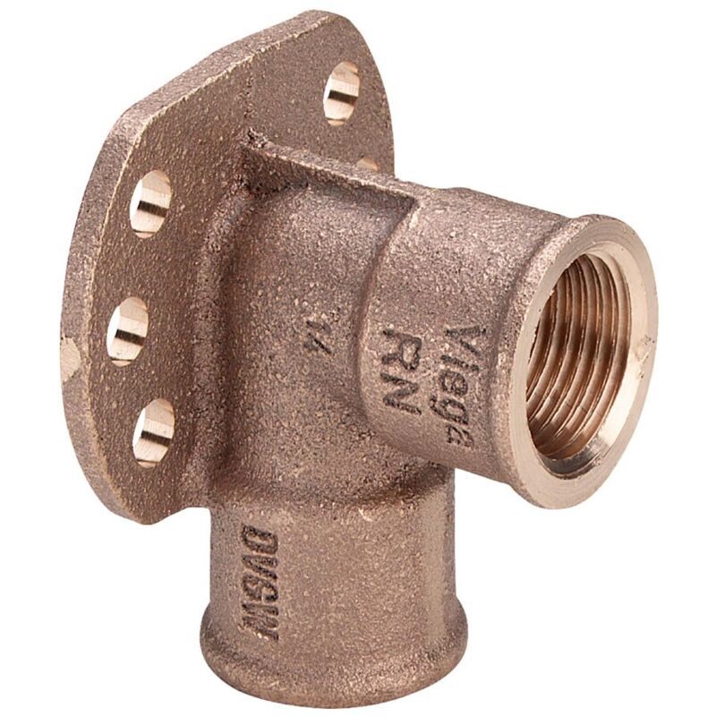 foto del prodotto gomito a 90 ff 1 2 con flangia bronzo, filettatura rp 259778