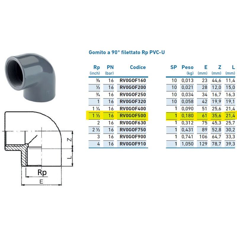 foto del prodotto gomito a 90 filettato rp pvc u 1 1 2 inpfgo250000 irritec