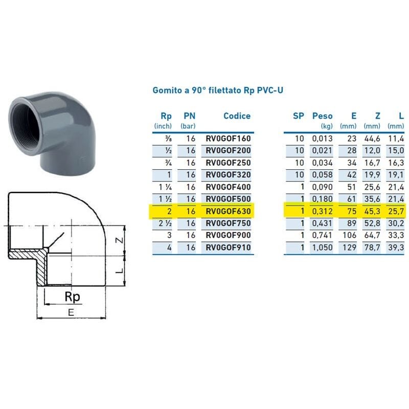 foto del prodotto gomito a 90 filettato rp pvc u 2 inpfgo263000 irritec
