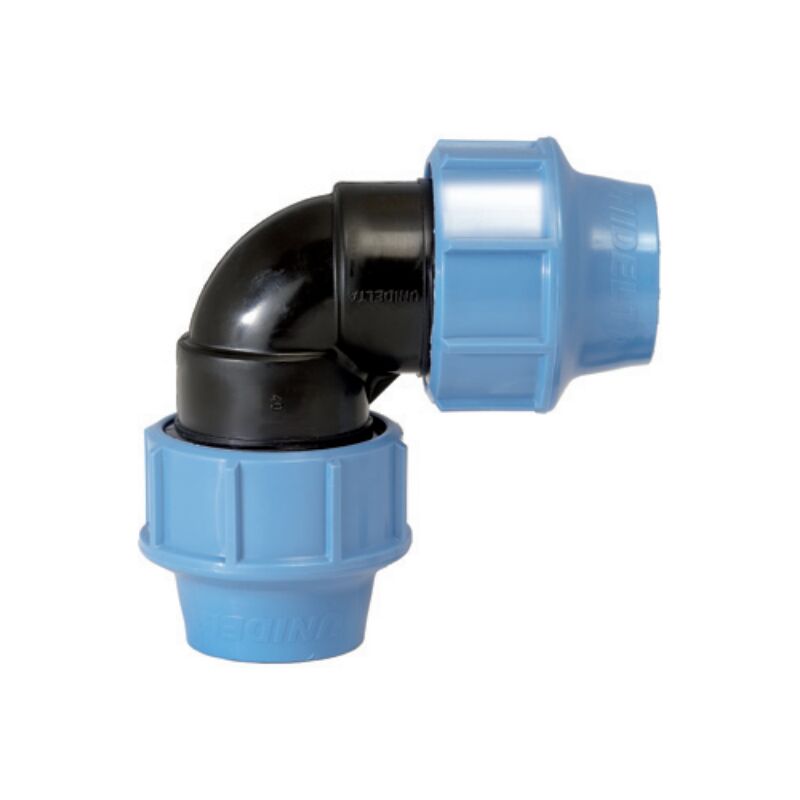 foto del prodotto gomito a 90 in polipropilene per irrigazione e giardinaggio pn 16 bar 20 x 20