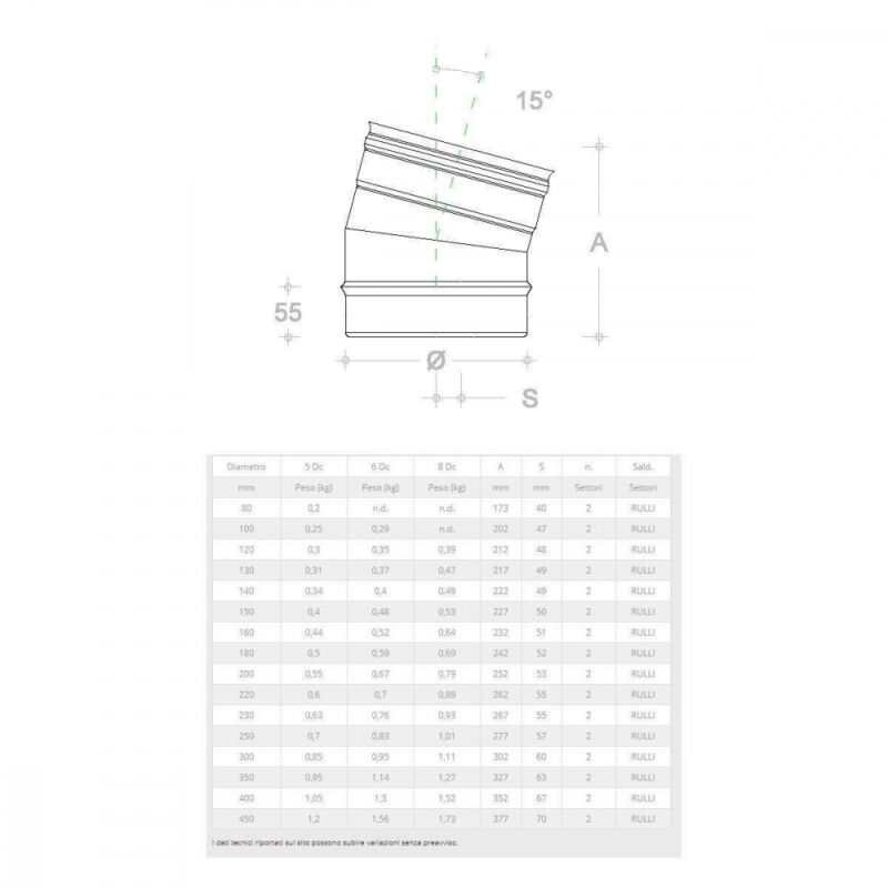 foto del prodotto gomito curva acciaio inox 130mm 5 decimi aisi 304, scegli se 15 gradi