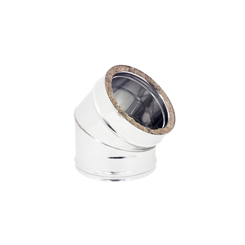 foto del prodotto gomito curva acciaio inox doppia parete di 150 de 200mm, scegli se 45 gradi