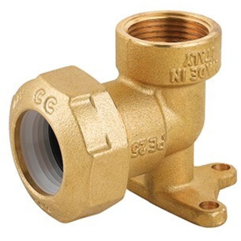 foto del prodotto gomito femmina con flangia in ottone per tubo pe 1 2x20