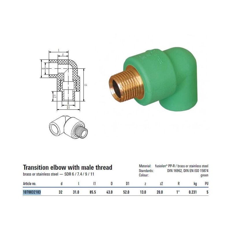 foto del prodotto gomito filettato m aquatherm d 32 x 1 filettatura in ottone 1070032103