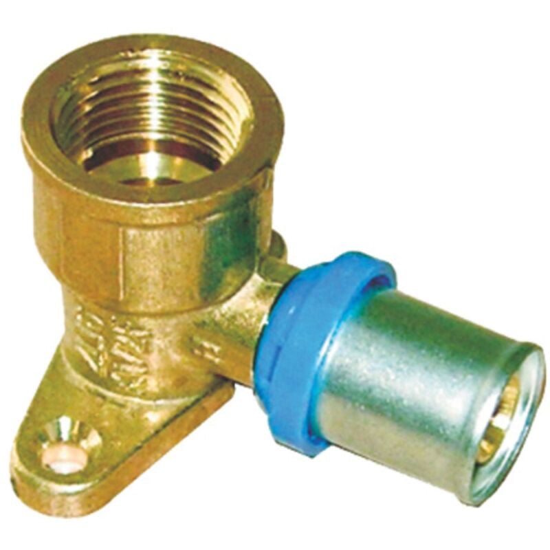 foto del prodotto gomito pressare fil. fem + staffa x multistrato ottone mm 16x1/2f