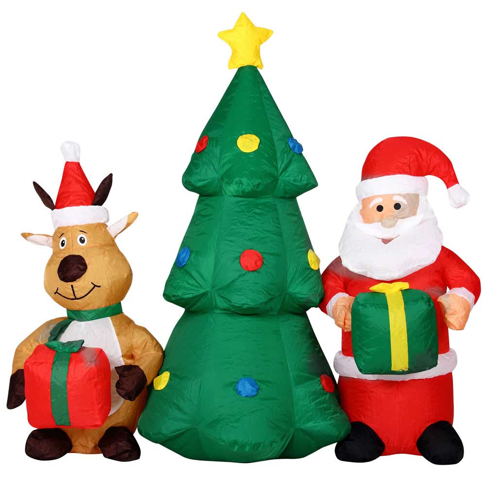 foto del prodotto gonfiabile albero natalizio babbo natale e renna luci a led 150cm autogonfiabile