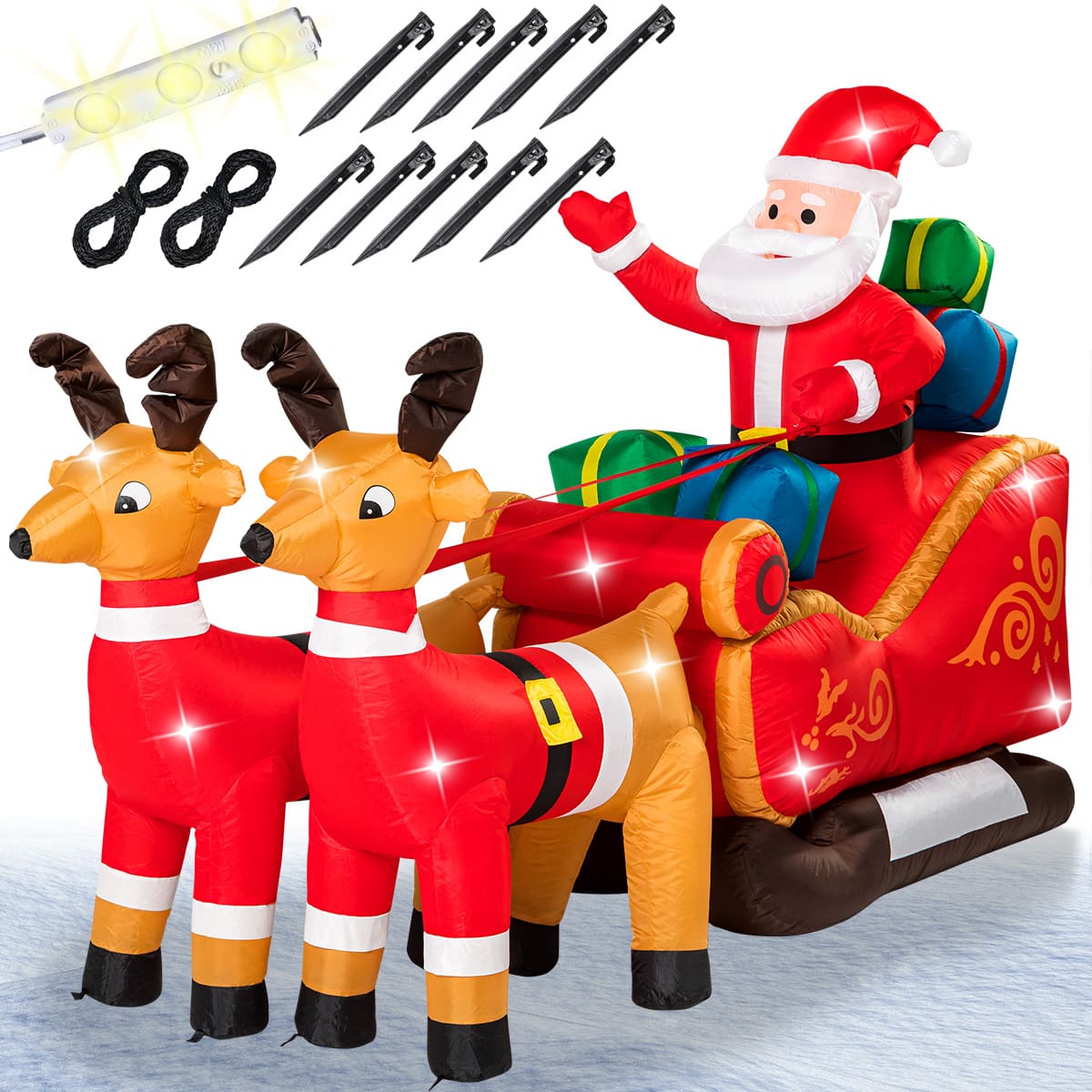 foto del prodotto gonfiabile babbo natale sulla slitta xxl illuminazione led