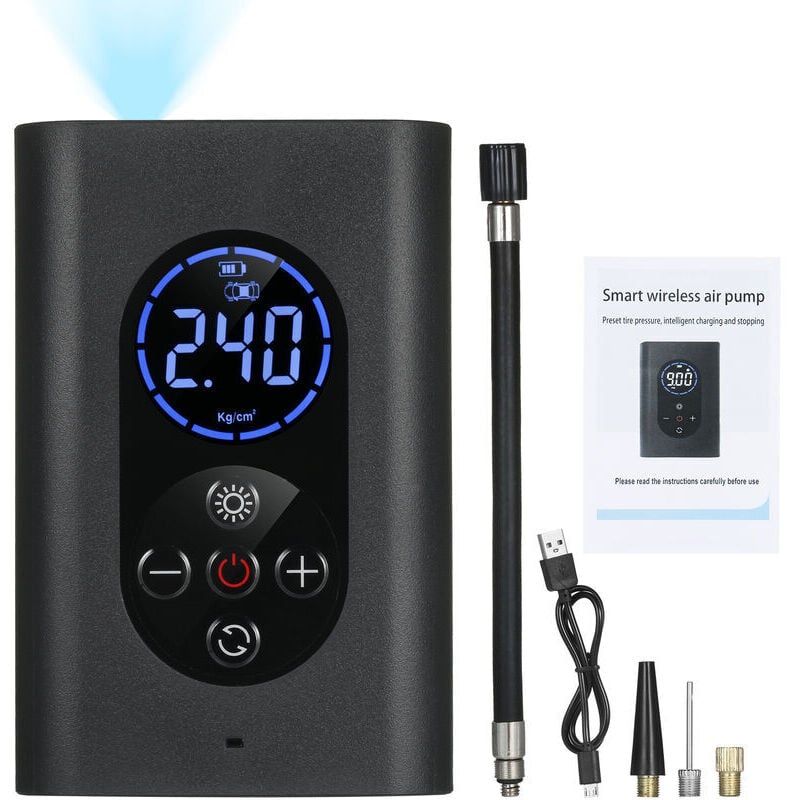 foto del prodotto gonfiatore compressore d aria portatile pompa di aria elettrica 150psi con manometro led ricaricabile usb 4000mah spegnimento automatico power bank