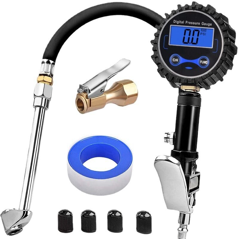 foto del prodotto gonfiatore digitale per pneumatici con manometro, kit compressore d aria per carichi pesanti da 200 psi con mandrino pneumatico con bloccaggio del