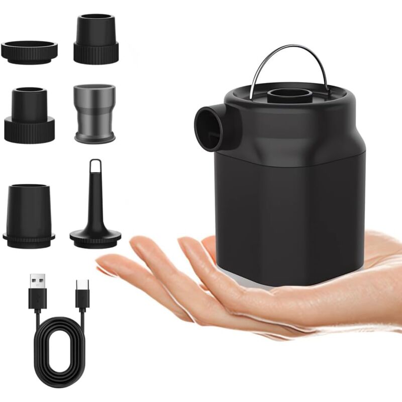 foto del prodotto gonfiatore elettrico portatile, mini pompa d aria portatile 3 in 1 con sgonfiaggio e gonfiatore con luce usb con 6 ugelli d aria per materassini da