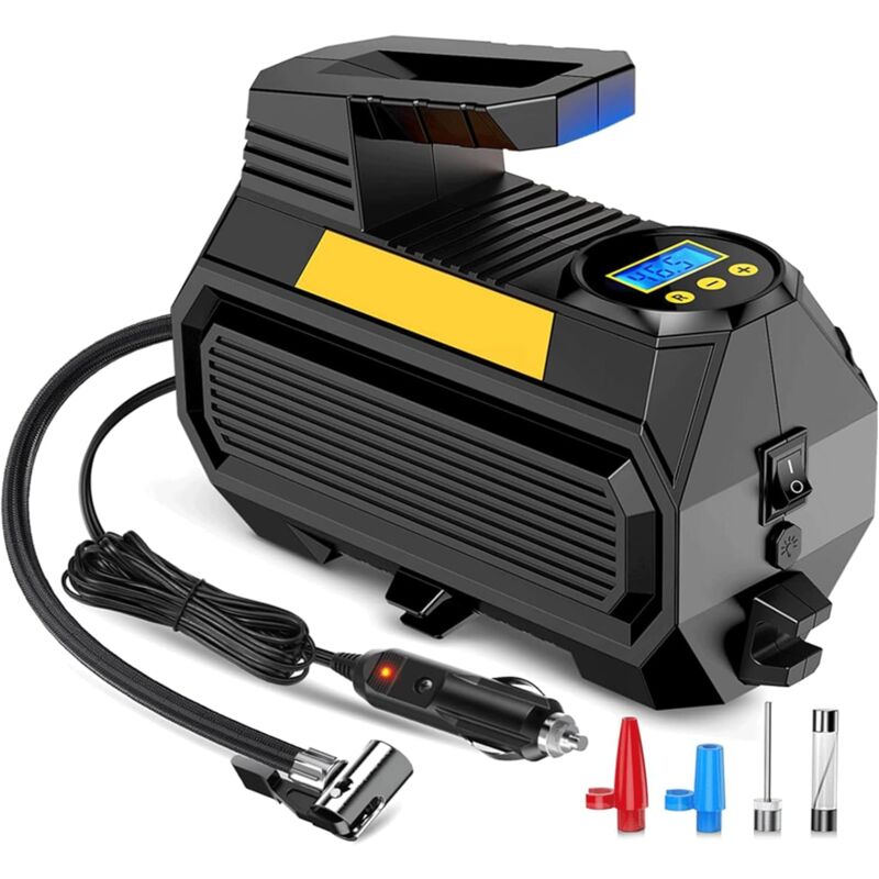 foto del prodotto gonfiatore per pneumatici, compressore d aria portatile per pneumatici per auto, pompa per pneumatici per auto da 12 v cc con manometro digitale,