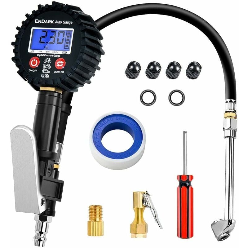 foto del prodotto gonfiatore per pneumatici monopezzo manometro digitale per pneumatici tester di pressione per pneumatici e accessori per compressore d aria