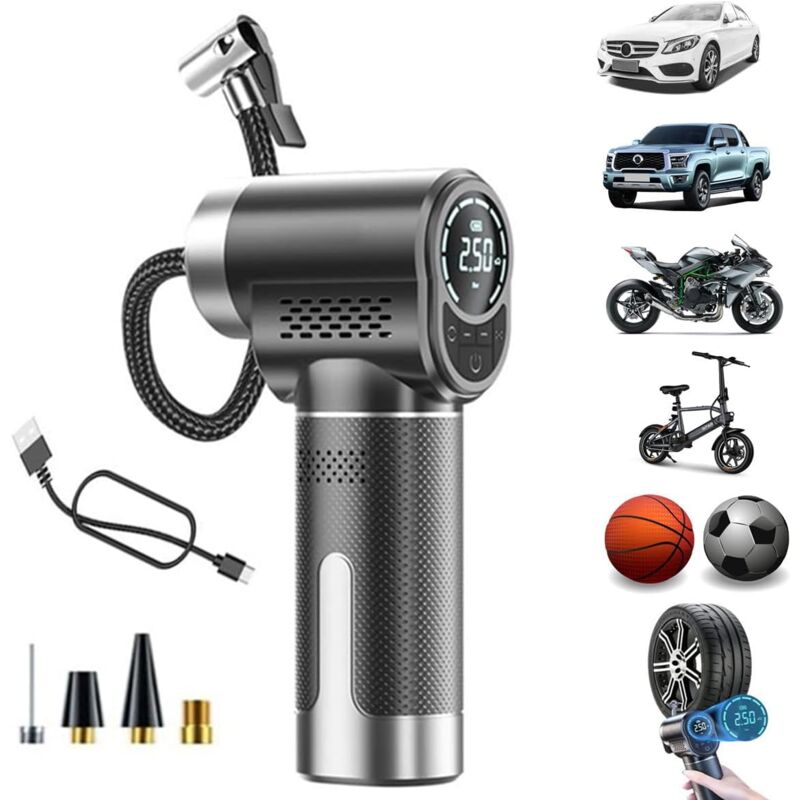 foto del prodotto gonfiatore per pneumatici portatile, compressore d aria, pompa d aria per pneumatici per auto, 150 psi pompa d aria portatile con manometro