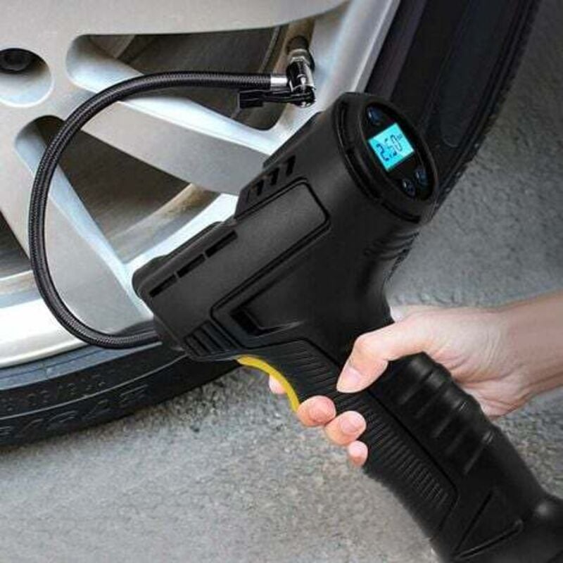 foto del prodotto gonfiatore portatile per pneumatici gonfiabili senza fili, compressore d aria da 120 w, pompa per pneumatici per auto, moto, biciclette con manometro