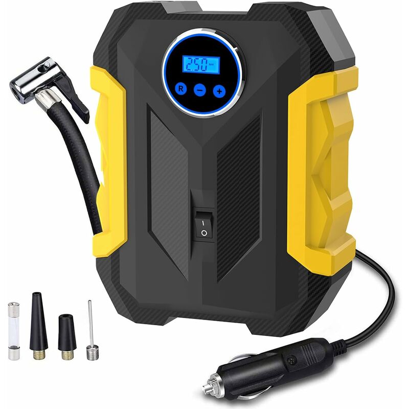 foto del prodotto gonfleur pneus voiture,compresseur air portatif 12v,compresseur air 150psi con jauge de pressure des pneus et lumi re led, giallo