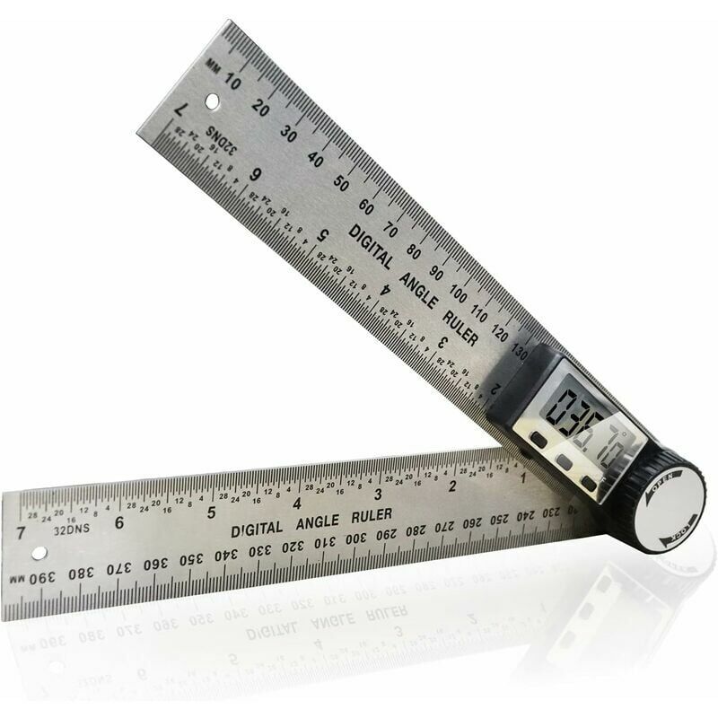 foto del prodotto goniometro digitale con display hold rev e funzione di rotazione a 180 , righello angolare in acciaio inossidabile per lavorazione del legno, ufficio