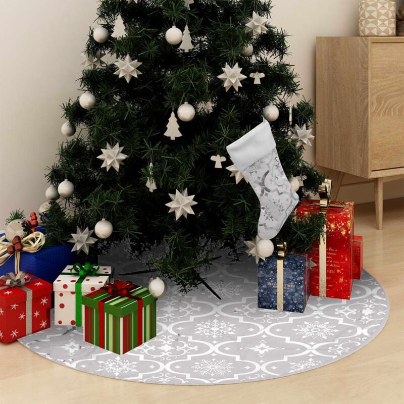 foto del prodotto gonna albero natale raffinata con calza bianca tessuto 90 cm vidaxl