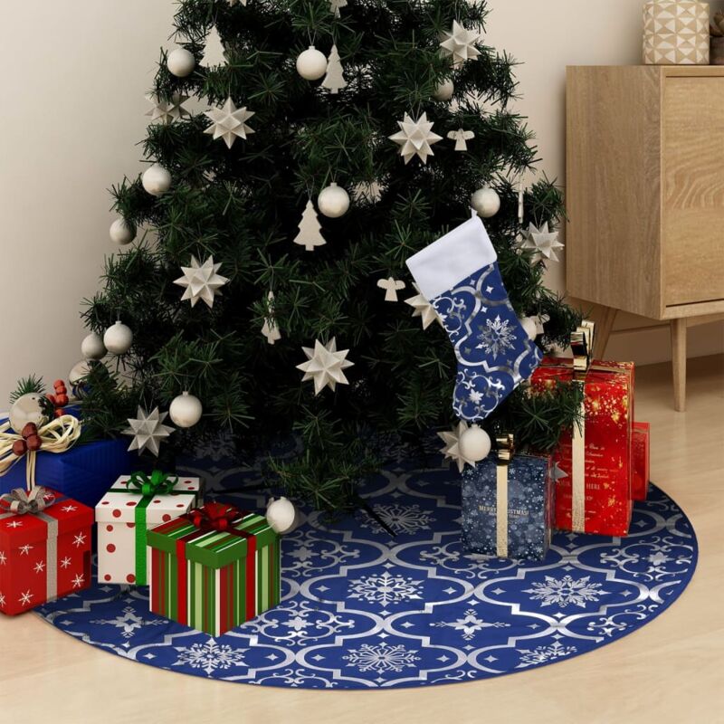foto del prodotto gonna albero natale raffinata con calza blu tessuto 122 cm vidaxl