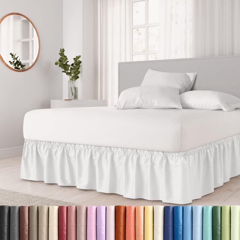 foto del prodotto gonna da letto avvolgente bianca per letti gemelli fino a 60 elastica di facile vestibilit gonna da letto plissettata in tessuto spazzolato