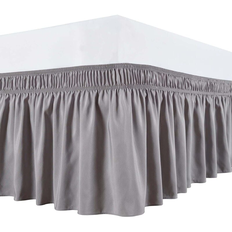 foto del prodotto gonne avvolgenti per letto con cinture regolabili, grigio argento per letti singoli e singoli xl, caduta da 15 pollici, balze elastiche antipolvere,