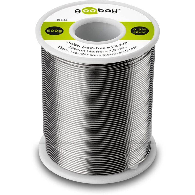 foto del prodotto goobay 40846 stagno per saldatura senza piombo, 1, 0 mm, 500 g, con una percentuale di argento ag dello 0, 3 