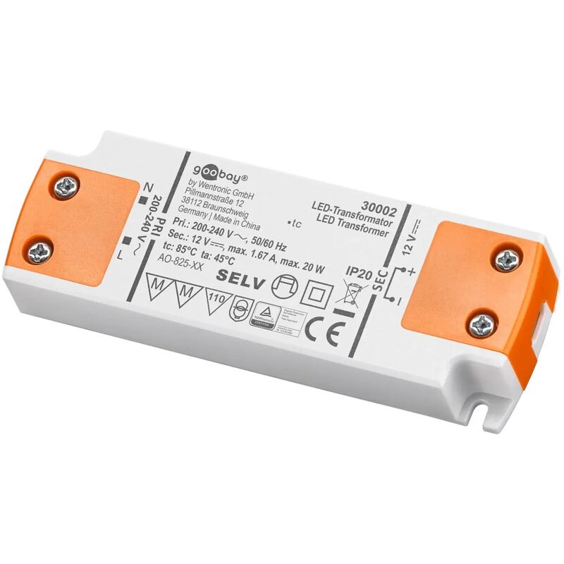 foto del prodotto goobay alimentatore slim led faretti incasso striscia trasformatore 20 watt 12 volt
