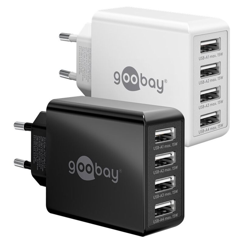 foto del prodotto goobay caricatore multiporta usb a 30 w bianco, 4x porte usb a. colore bianco