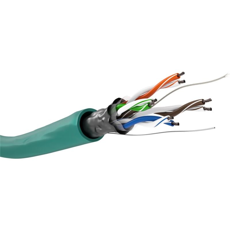 foto del prodotto goobay cat 5e cavo di rete, f utp, 100 m, verde, conduttore in alluminio rivestito di rame cca , awg 26 7 stranded , guaina in pvc. colore verde