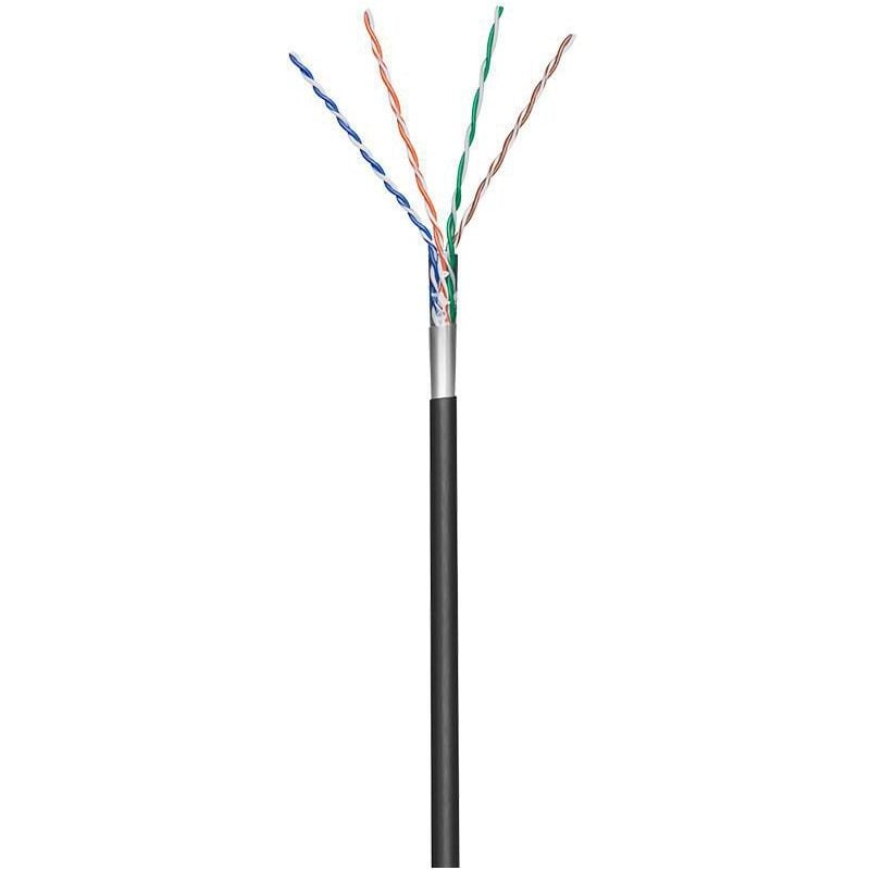 foto del prodotto goobay cat 5e cavo di rete per esterni, f utp, nero, miscela di rame cca per applicazioni soho, awg 26 7 stranded , pe. lunghezza del cavo 100 m