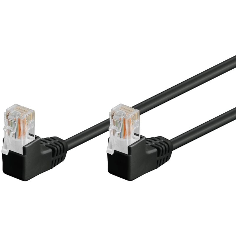 foto del prodotto goobay cat 5e cavo patch 2x 90 angolato u utp, nero, 1 m, conduttore di alluminio placcato di rame cca , 2x spina rj45 8p8c 90 . lunghezza del