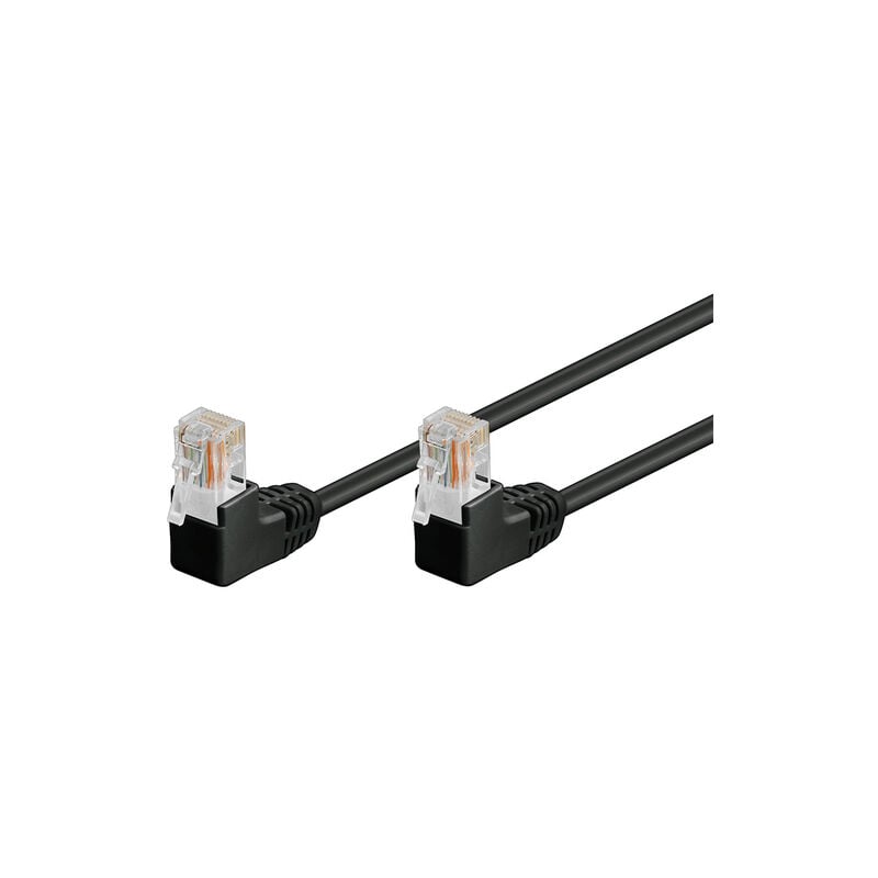 foto del prodotto goobay cat 5e cavo patch 2x 90 angolato u utp, nero, 3 m, conduttore di alluminio placcato di rame cca , 2x spina rj45 8p8c 90 . lunghezza del