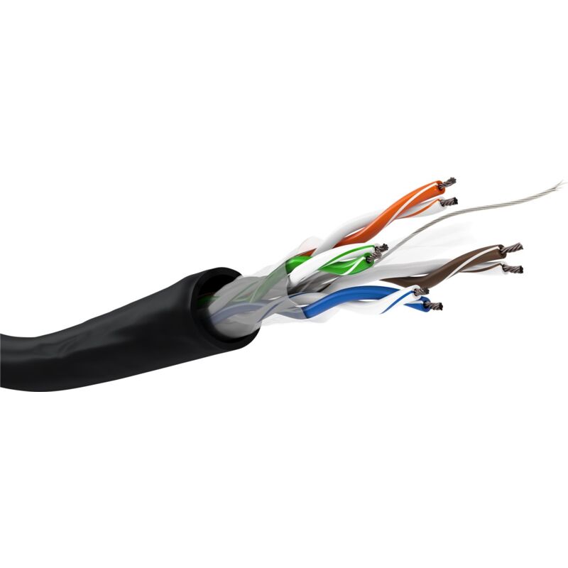 foto del prodotto goobay cat 6 cavo di rete per uso esterno, u utp, nero, conduttore di alluminio placcato di rame cca , awg 24 7 a trefoli , guaina in polietilene