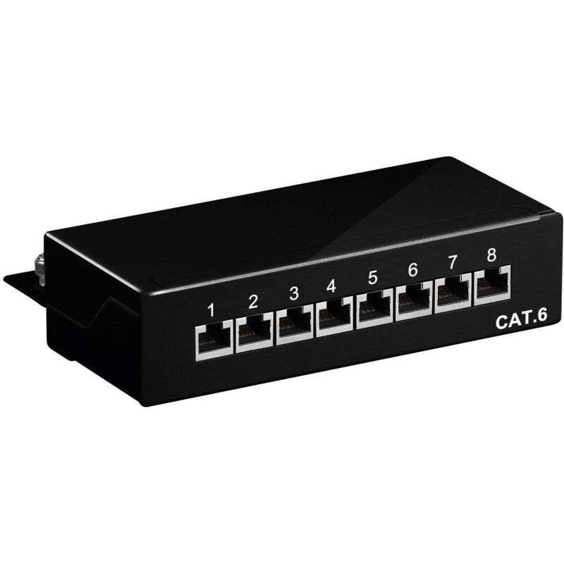 foto del prodotto goobay cat 6 pannello patch mini desktop, 8 porte 1 u , stp schermato, nero. colore nero