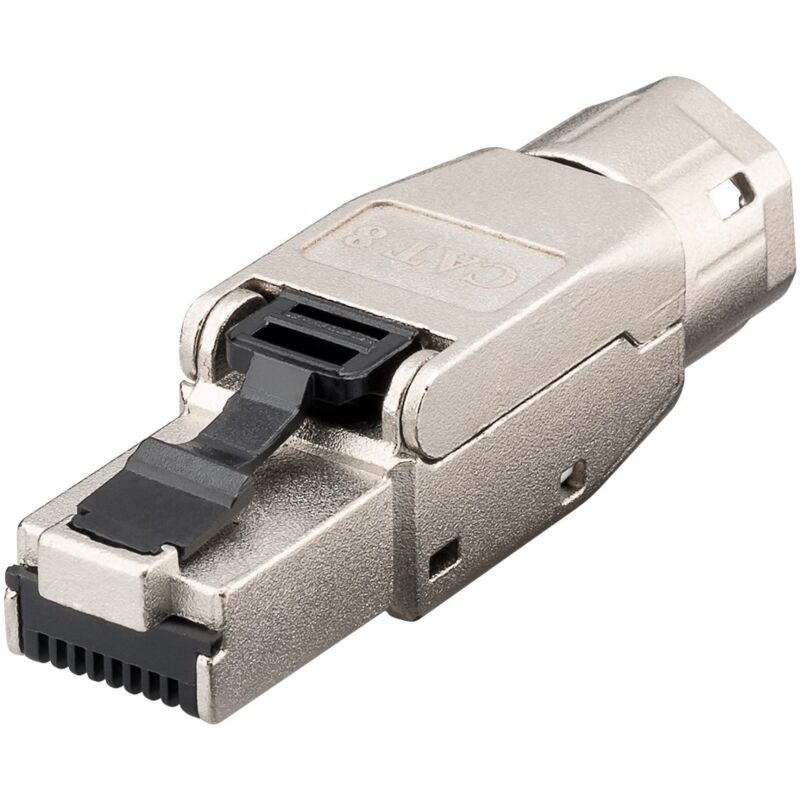 foto del prodotto goobay cat 8.1 connettore rj45, schermato stp, per montaggio senza attrezzi, per cavi di diametro 5,0 8,5 mm, con tappo a vite, per montaggio idc