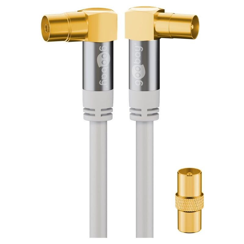 foto del prodotto goobay cavo antenna tv 135 db , 4x schermato, placcato oro, presa coassiale 90 spina coassiale 90 . lunghezza del cavo 2 m