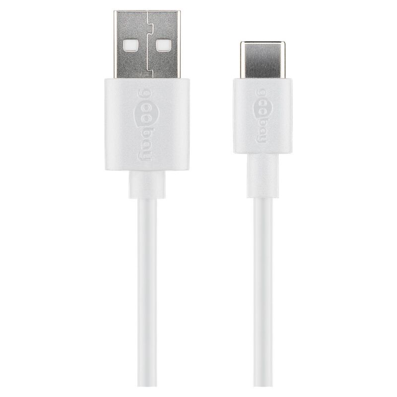 foto del prodotto goobay cavo di ricarica e sincronizzazione usb c usb a usb c , adatto a dispositivi con porta usb c , bianco. lunghezza del cavo 0.1 m