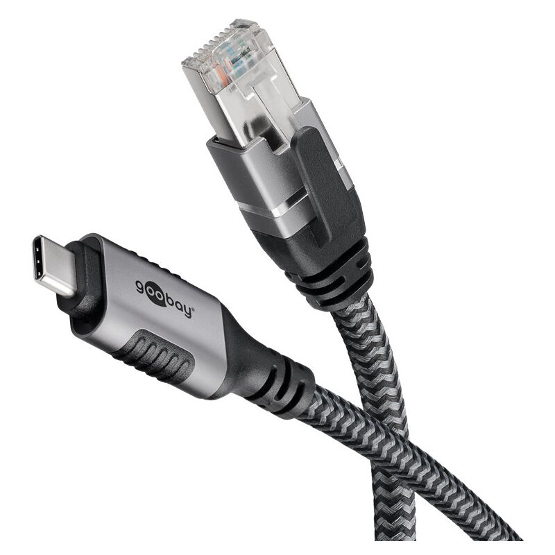 foto del prodotto goobay cavo ethernet da usb c 3.1 a rj45, 1 m, collega router, modem o switch di rete alla porta usb c di un laptop, tablet o smartphone.