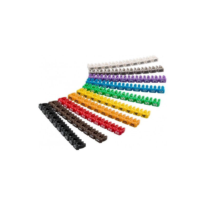foto del prodotto goobay marcatori a clip per cavi cifre 0 9, per cavi con un diametro massimo di 2,8 4,6 mm, anelli di marcatura colorati pezzi 10x 10 per