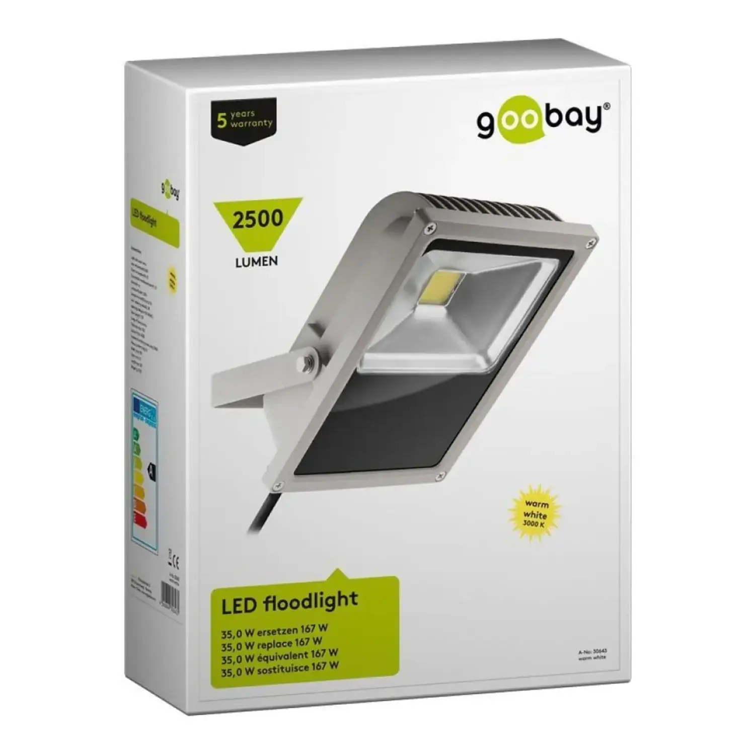foto del prodotto goobay proiettore da esterno led 35watt 2500 lm 230v bianco caldo