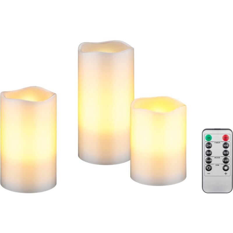 foto del prodotto goobay set da 3 candele a led in vera cera bianca, con funzione timer e telecomando, dimmerabile, a batteria.
