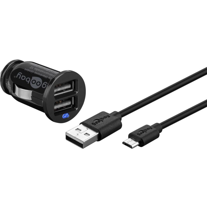 foto del prodotto goobay set di ricarica auto micro usb 12 w , adattatore per caricabatterie da auto e cavo micro usb 1,0 m nero .