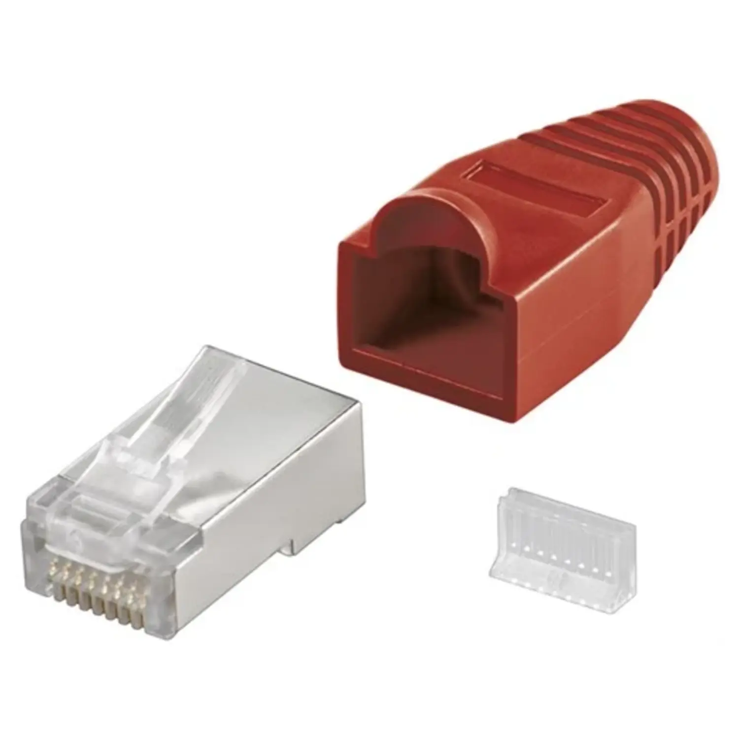 foto del prodotto goobay spina rj45 cat 5e plug di rete schermato per cavo tondo con guaina rosso