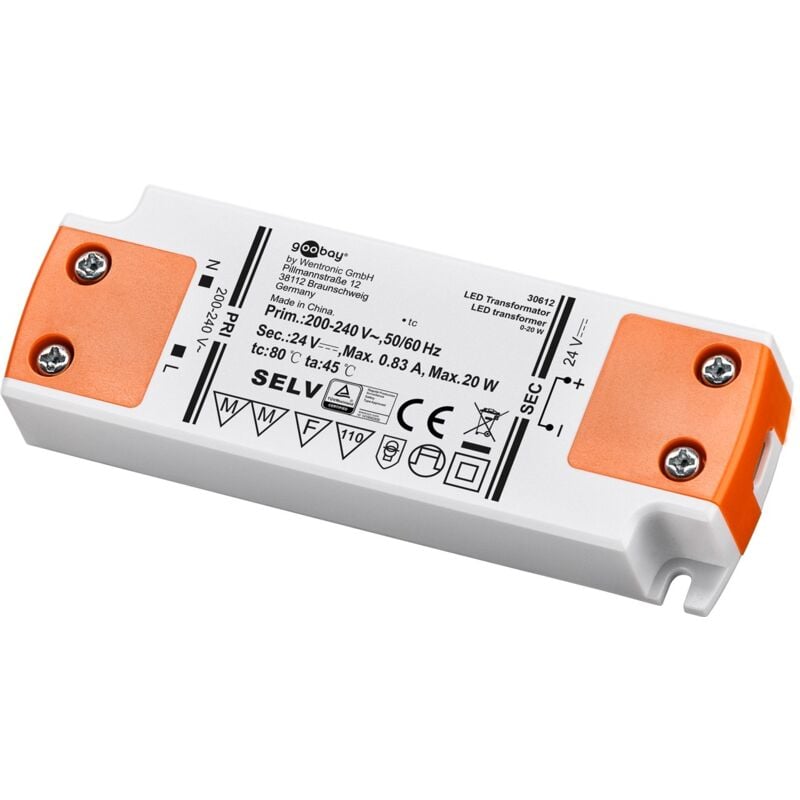 foto del prodotto goobay trasformatore led 24 v dc , 20 w, per led fino a 20 w di carico totale e tensione diretta di 24 v dc .