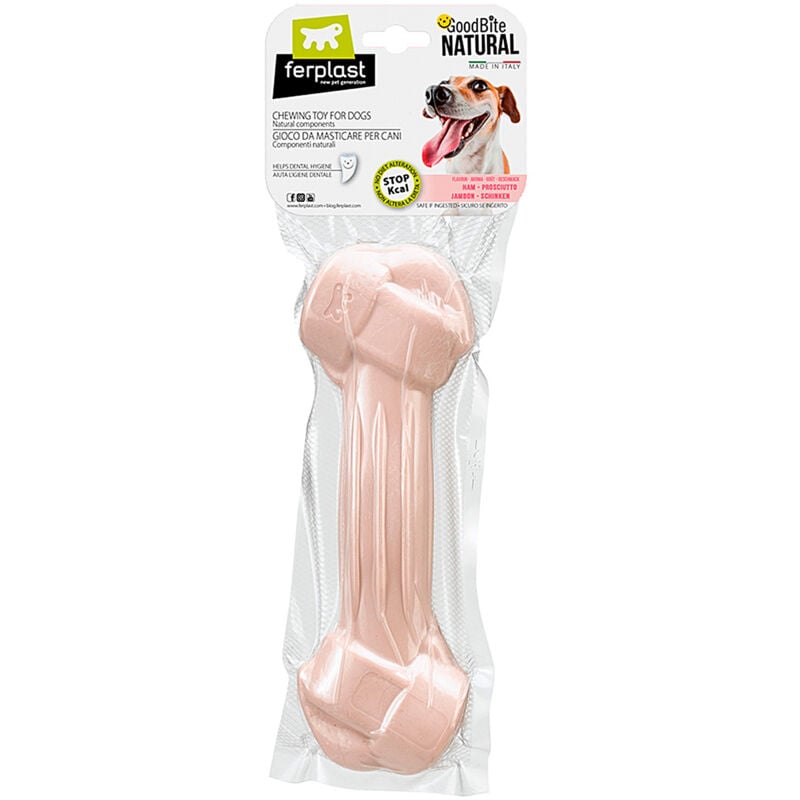 foto del prodotto goodbite natural ham bone gioco da masticare per cani al sapore di prosciutto - 6 misure. variante xxl - misure 24.5 x 8 x h 3.8 cm - - ferplast