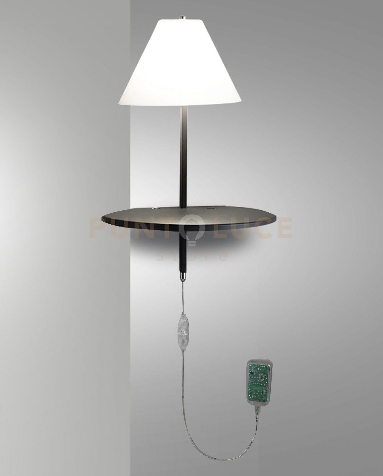 foto del prodotto goodnight applique comodino antracite a led 3000k 8w 720 lm in metallo e vetro soffiato dimmerabile